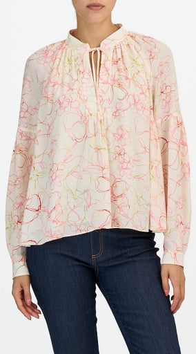 Cinq à Sept - Women - Cream Multi Malva Floral Split Neck Top