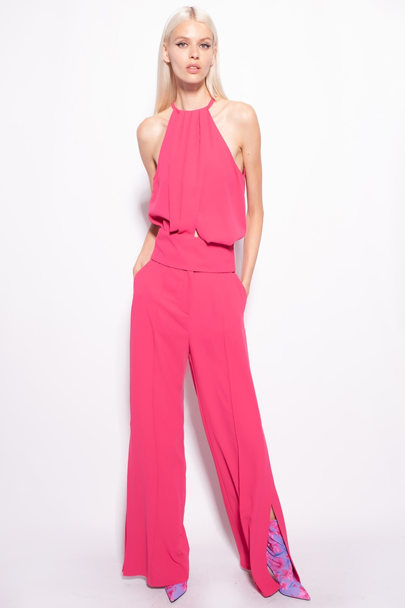 PINKO - Women - Raspberry Red Flowing Crepe Crop Top