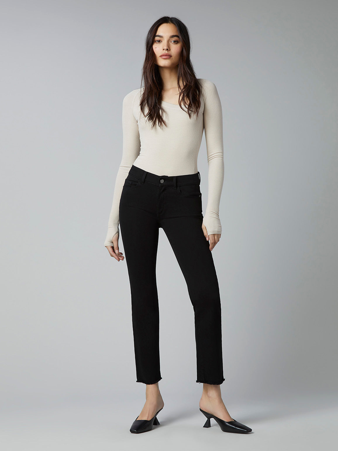 DL1961 - Women - Black Peached Raw Mara Straight Mid Rise Instasculpt Ankle