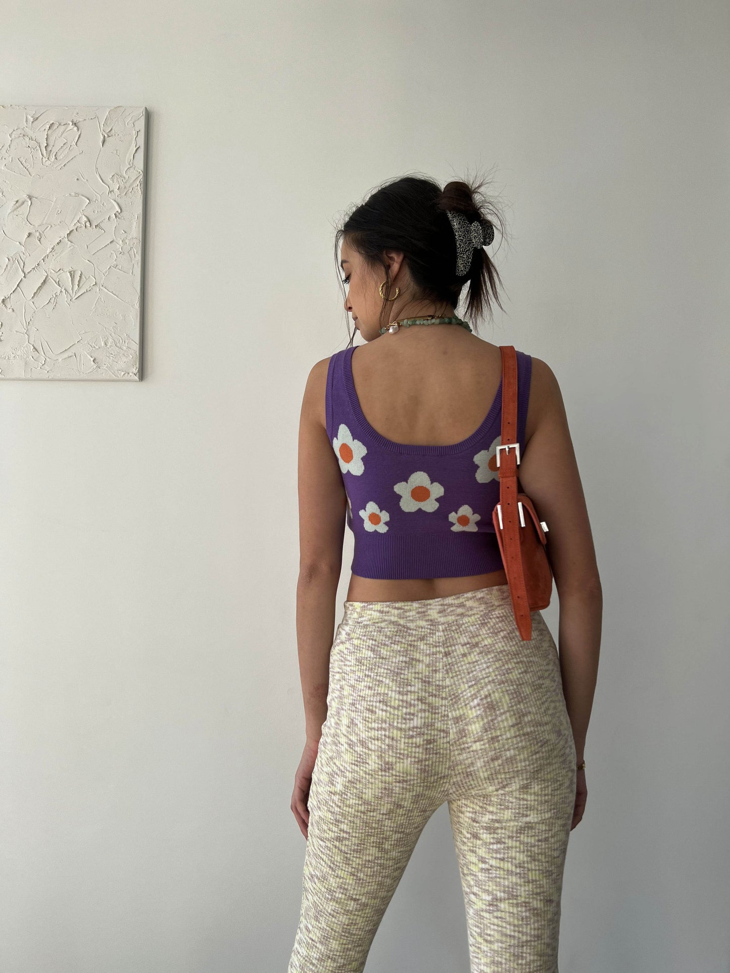 Guys N Gals - Women - Purple Daisy Sweater Rope Tank Top