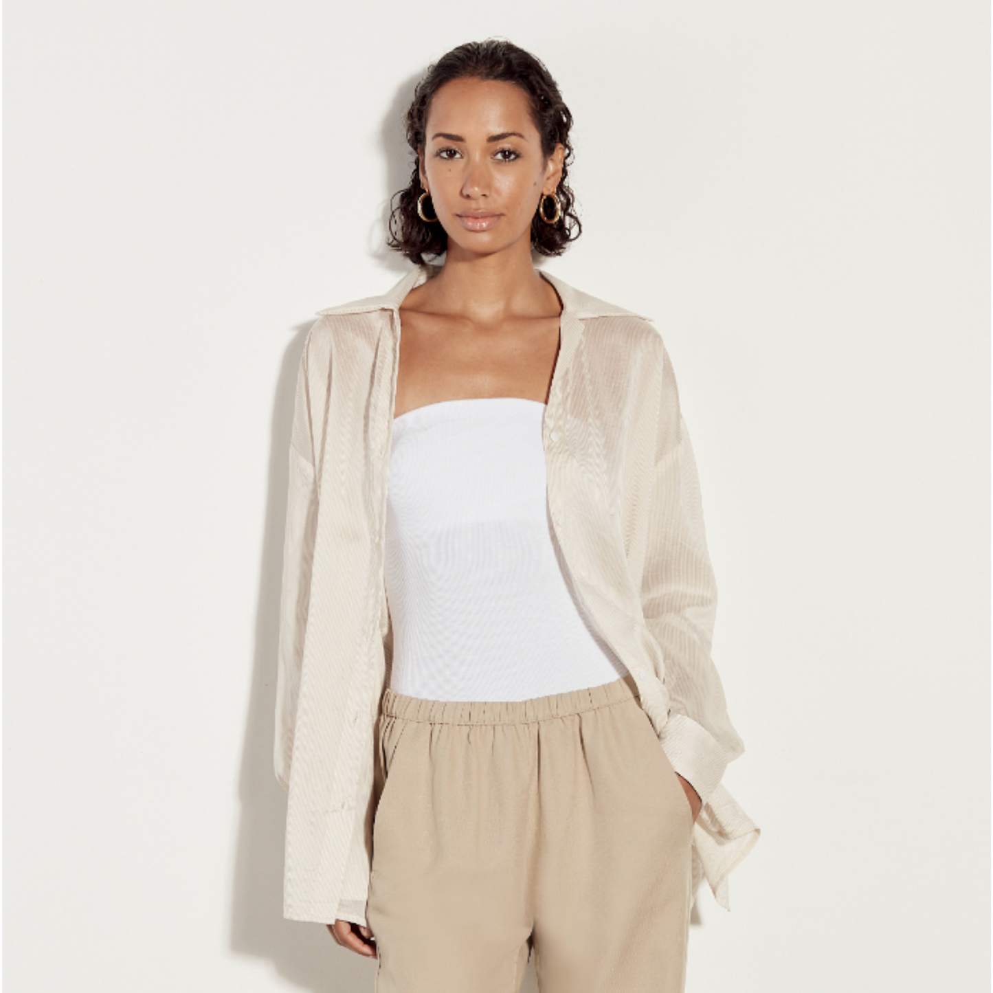 Enza Costa - Women - Khaki Stripe Striped Silk Blend Shirt