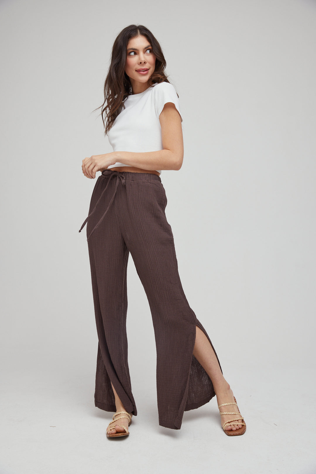 Bella Dahl - Women - Rich Brown Side Slit Wide Leg Pants