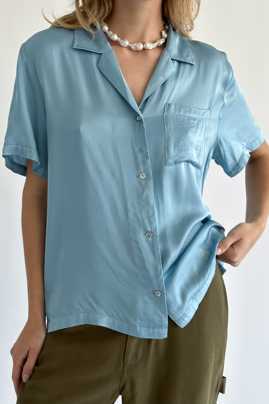DONNI. - Women - Sky Silky Short Sleeve Shirt