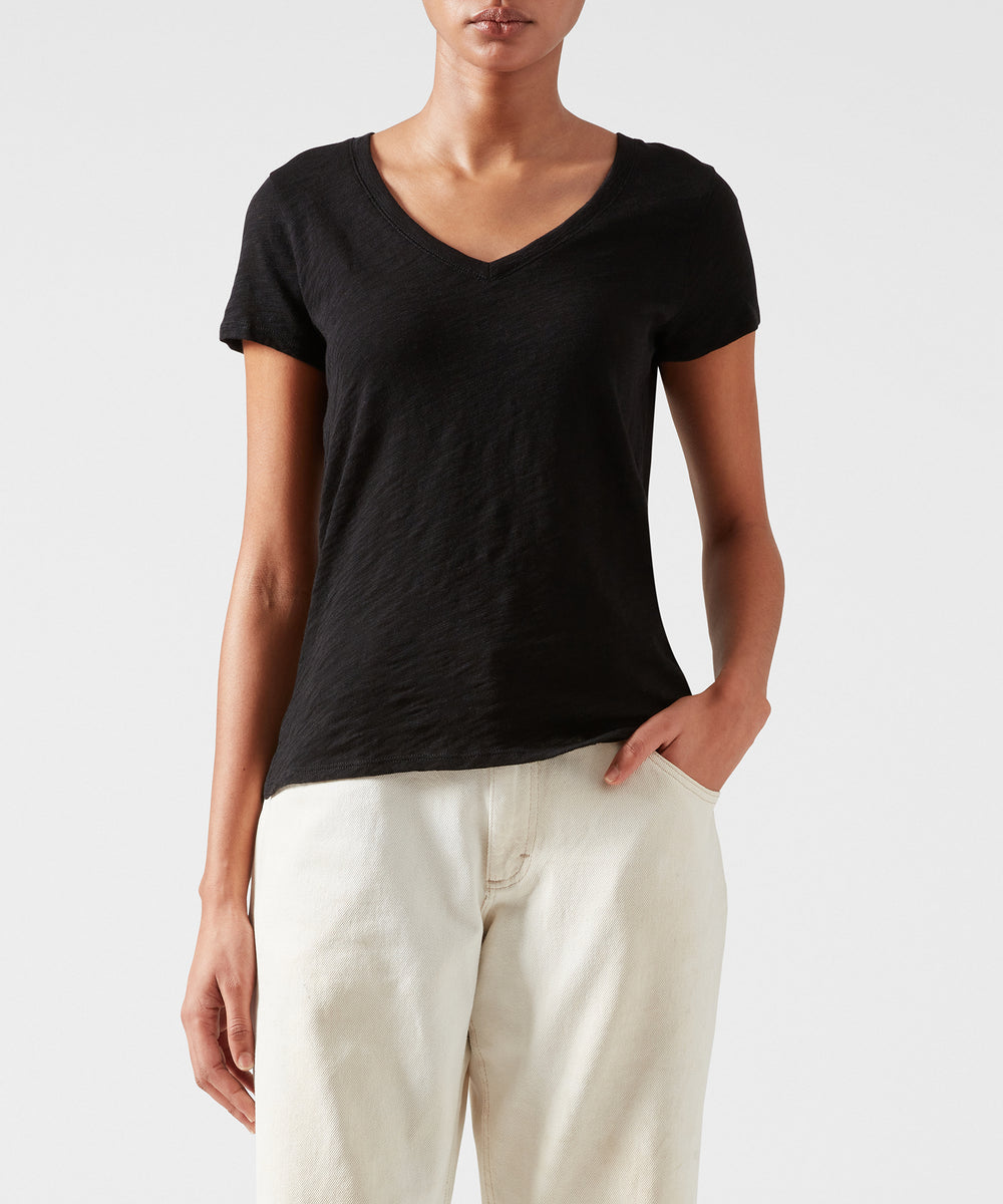 ATM - Women - Slub Jersey Schoolboy V-neck Tee