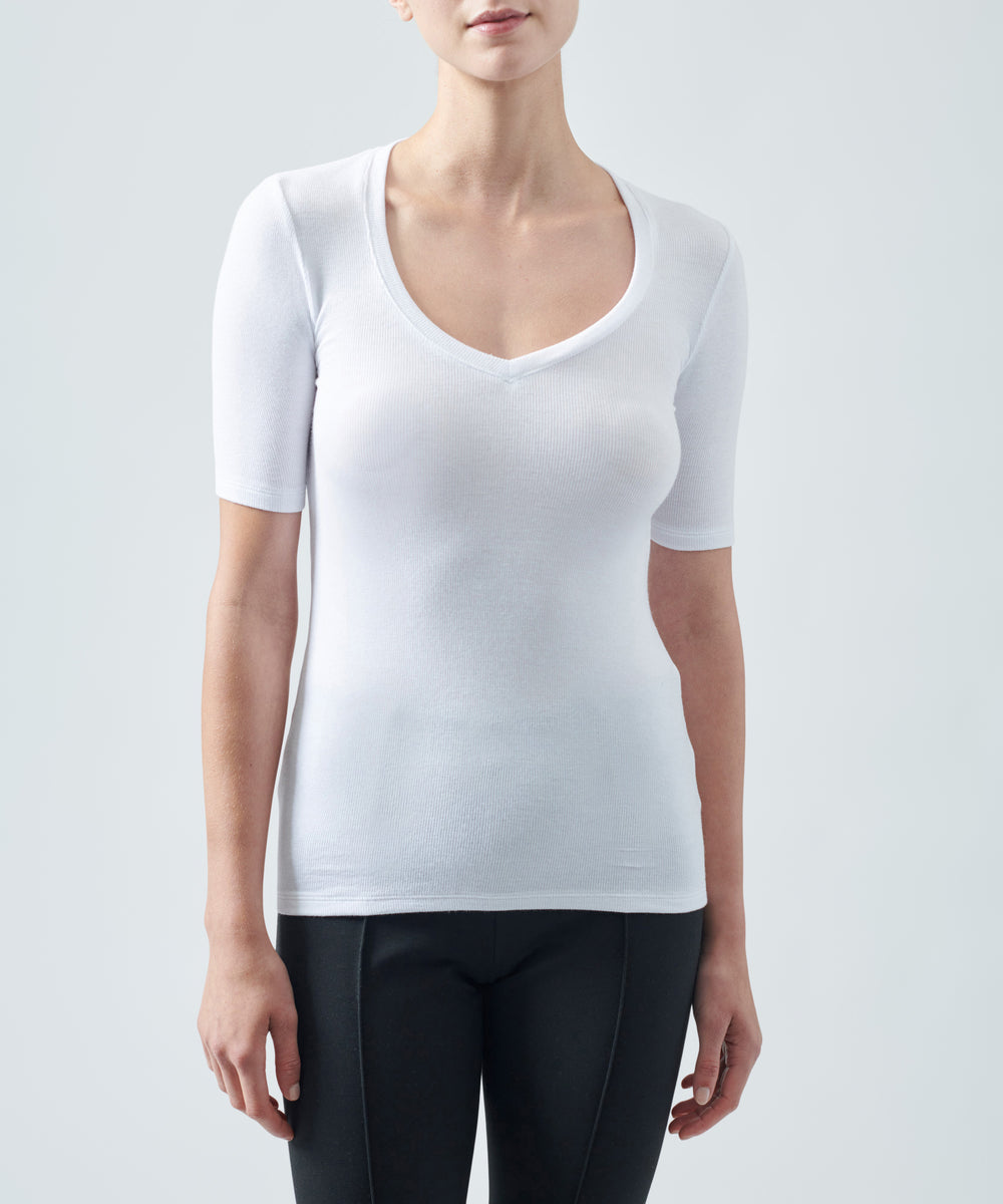 ATM - Women - Modal Rib Short Sleeve V-Neck Tee