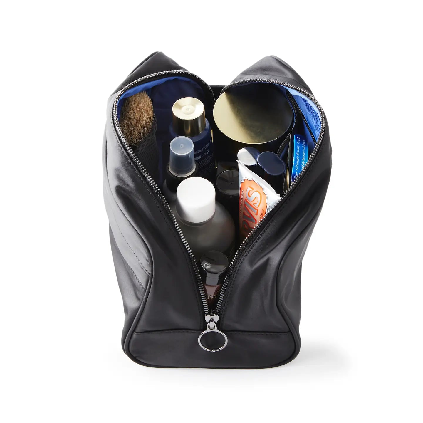 KUSSHI Unisex Dopp Kit Satin Black Fabric with Cool Blue Interior