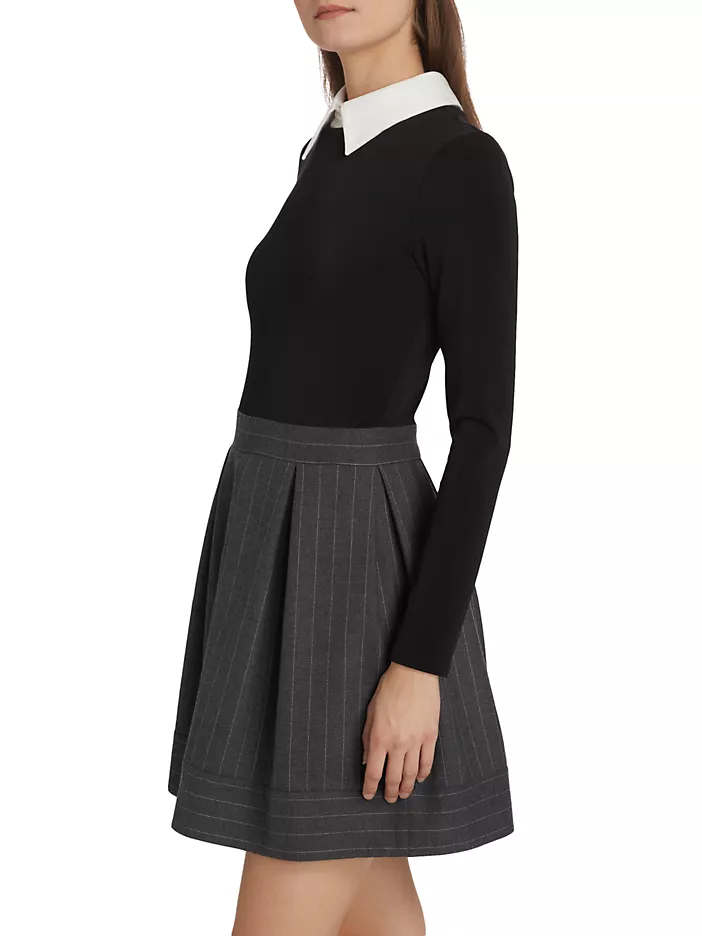 Alice + Olivia - Women - Charcoal White Chara Pinstripe Long Sleeve Minidress