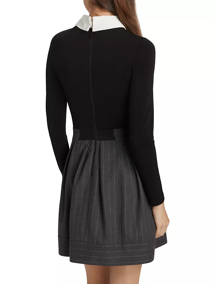 Alice + Olivia - Women - Charcoal White Chara Pinstripe Long Sleeve Minidress