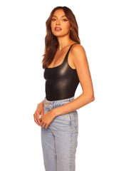 Susana Monaco - Women - Black Faux Leather Low Back Tank Bodysuit