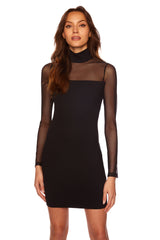Susana Monaco - Women - Black Mock Neck Mesh Long Sleeve Dress