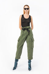 PINKO - Women - Cypress Green Oversized Cargo Trousers