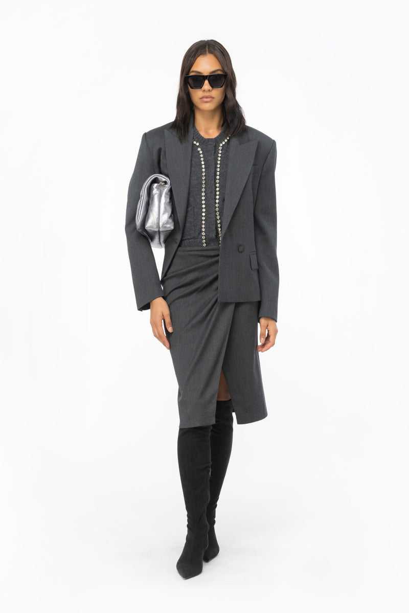 Pinko - Women - Dark Grey Calf-Length Skirt with Twist Detail