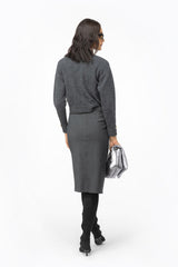 Pinko - Women - Dark Grey Calf-Length Skirt with Twist Detail
