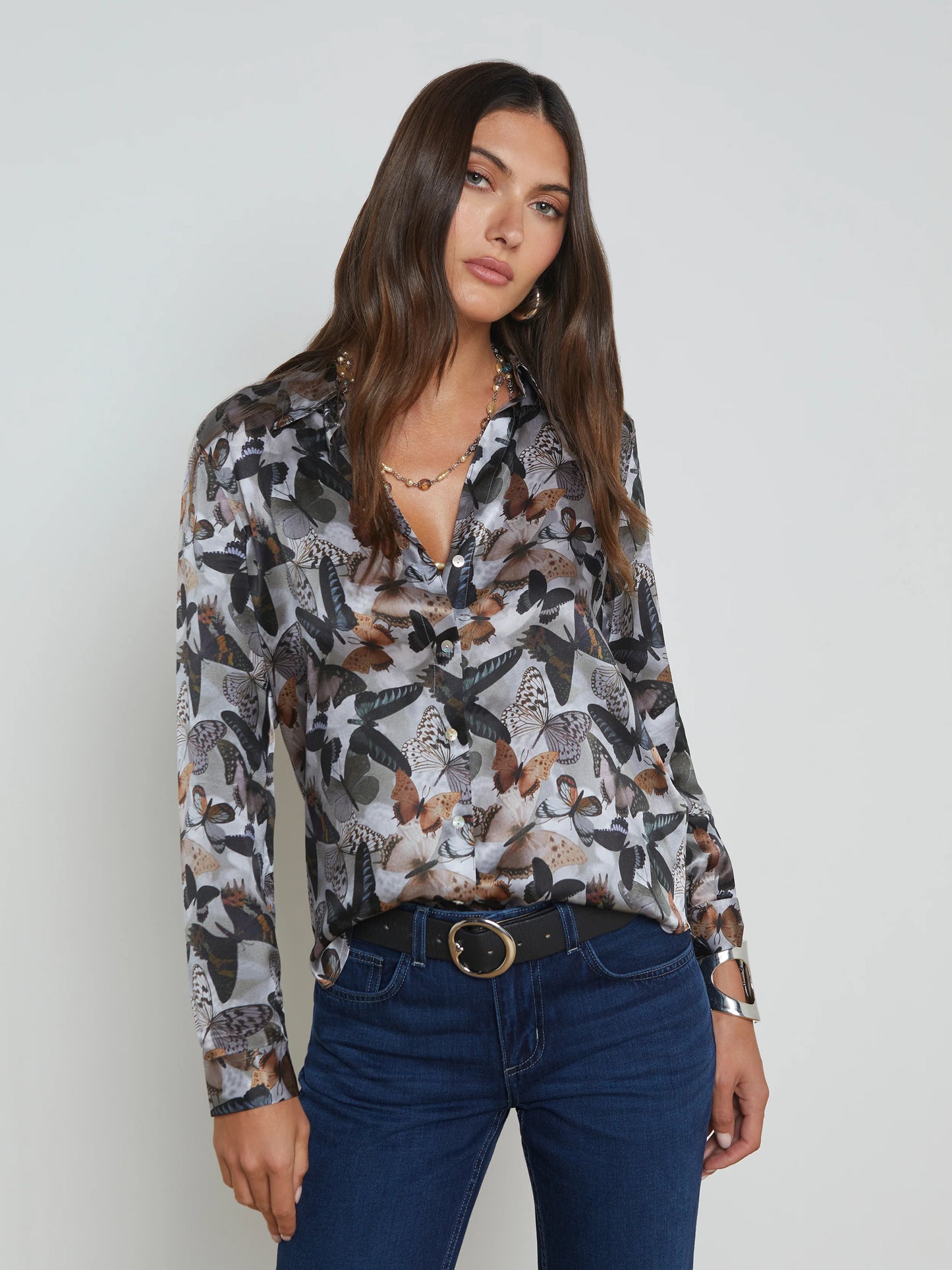 L'Agence - Women - Multi Dark Butterfly Tyler Silk Blouse