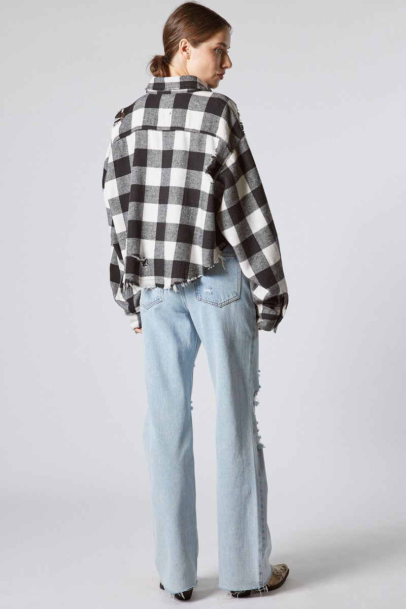 Guys N Gals - Women - White Destroyed Plaid Top