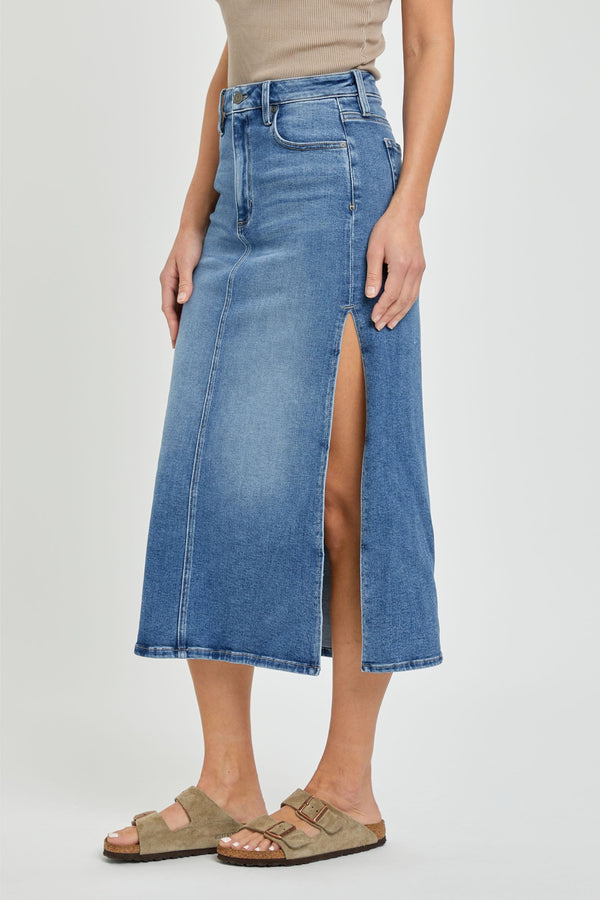 Hidden Jeans - Women - Medium Dark Peyton Side Slit Stretch Midi Skirt