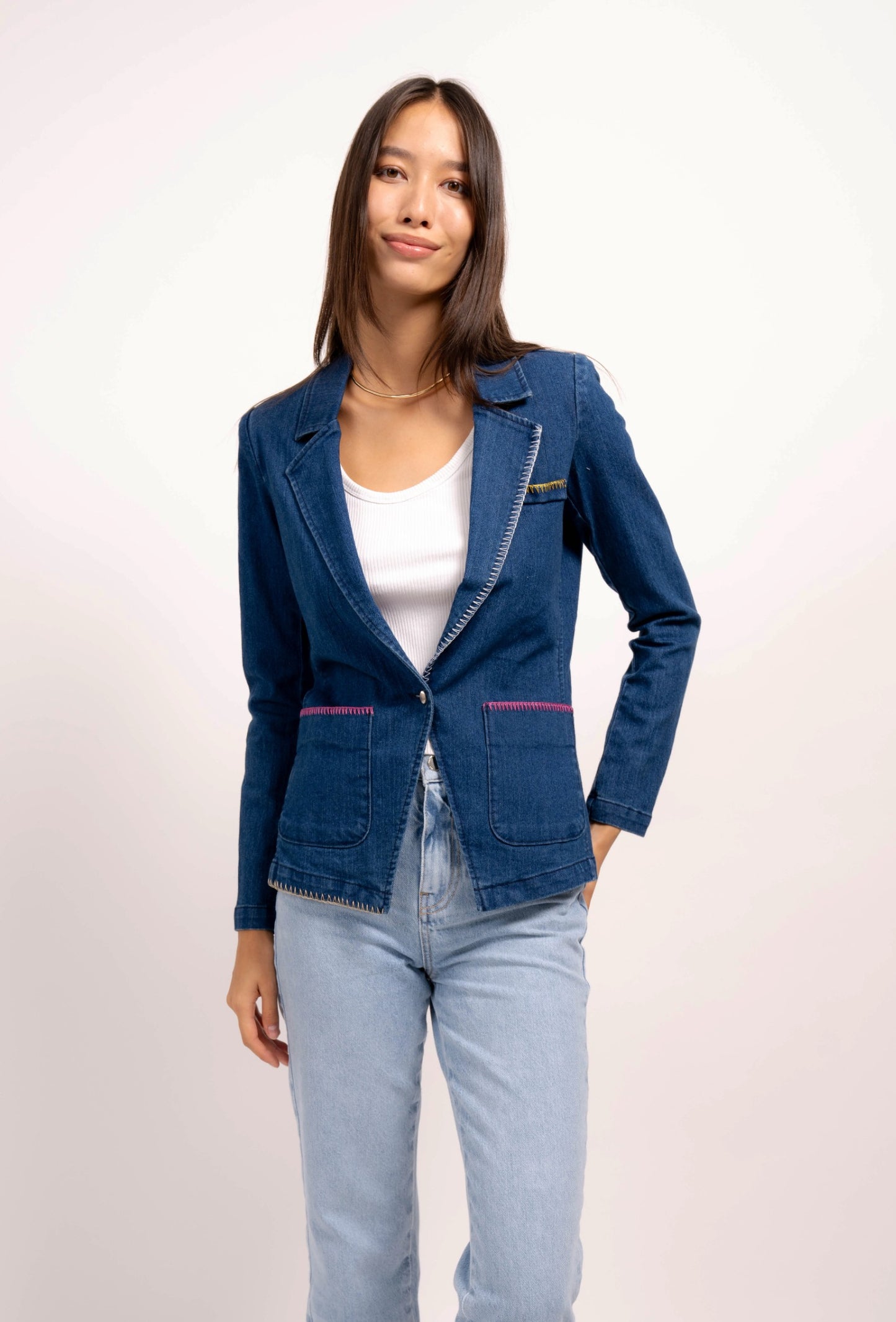 Central Park West - Women - Blue Mallory Denim Jacket with Whipstitch
