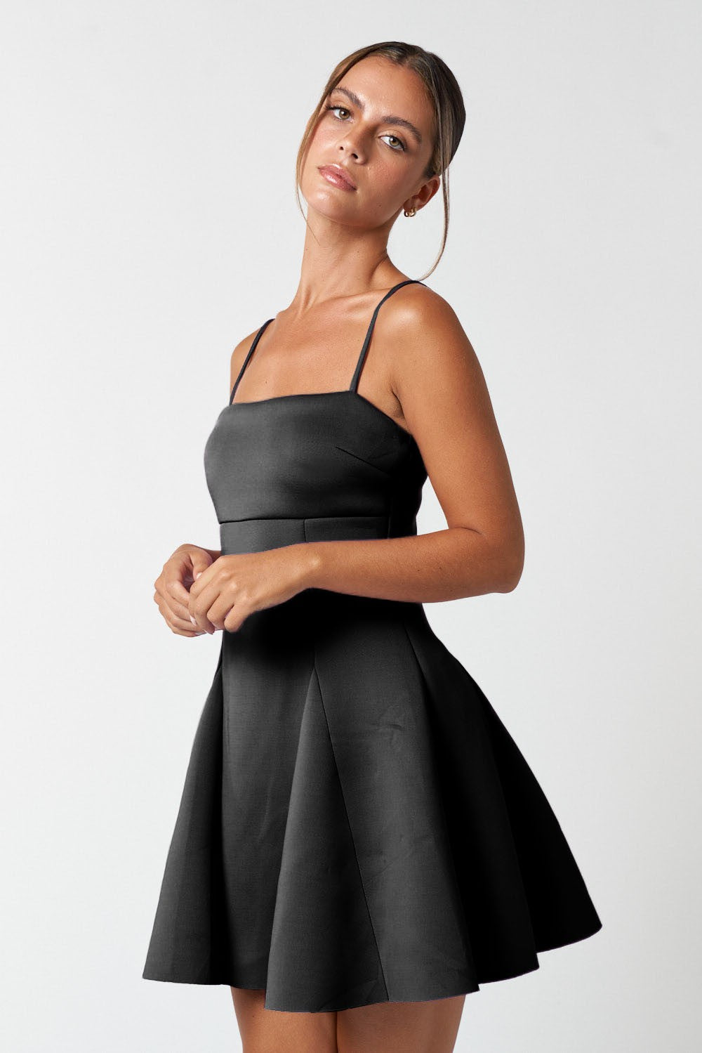 Women - Black - Scuba Flare Strappy Mini Dress