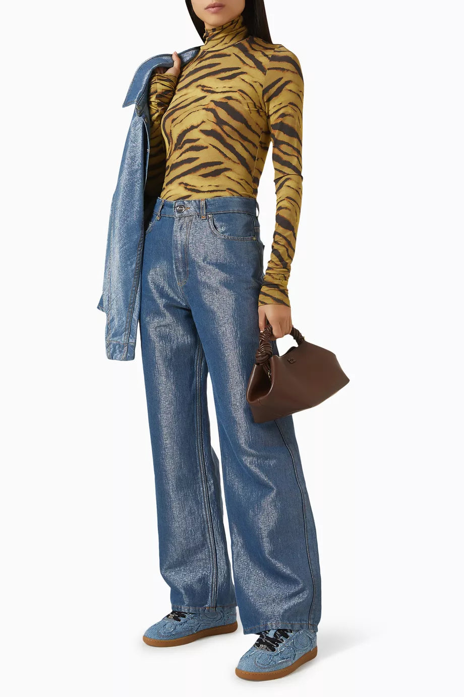 Ganni - Women- Blue  Shiny Weft Denim Izey