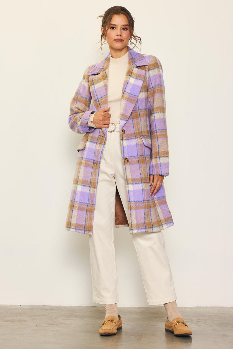 Guys N Gals - Women - Lavender/Navy Knee Length Plaid Coat