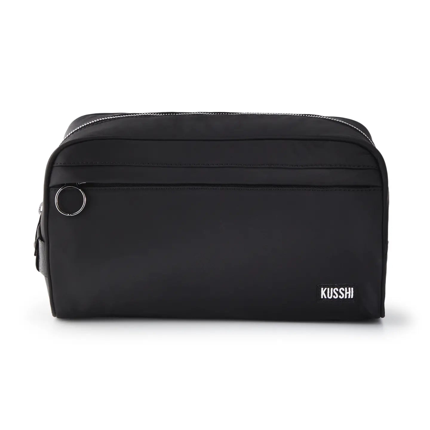 KUSSHI Unisex Dopp Kit Satin Black Fabric with Cool Blue Interior