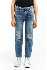 Tractr Jeans - Tween - Indigo High Rise Destructed Crop Straight
