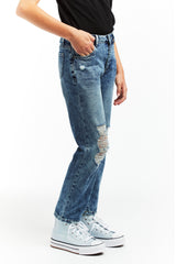 Tractr Jeans - Tween - Indigo High Rise Destructed Crop Straight