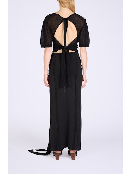GANNI - Women - Black Shiny Jersey Long Sarong Skirt