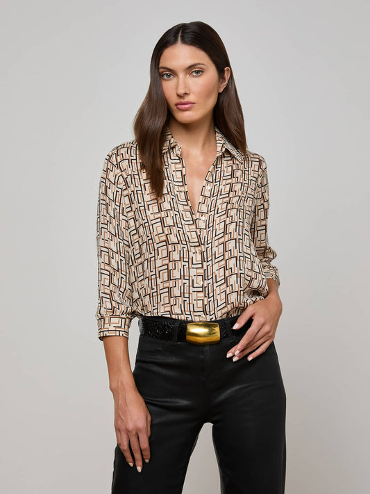 L'agence - Women - Ecru Multi Geo Print Nina Silk Blouse
