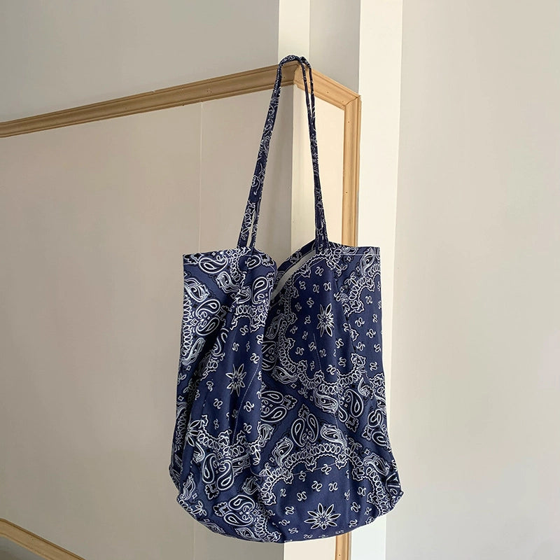Guys N Gals - Navy Reusable Bandana Print Tote Bag Navy
