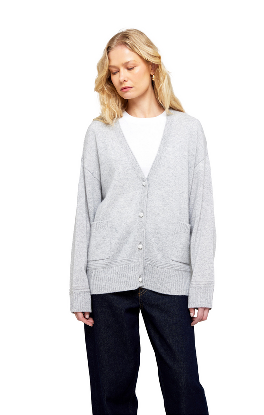 Brodie Cashmere - Women - Super Grey Penny Roll Edge Cardigan