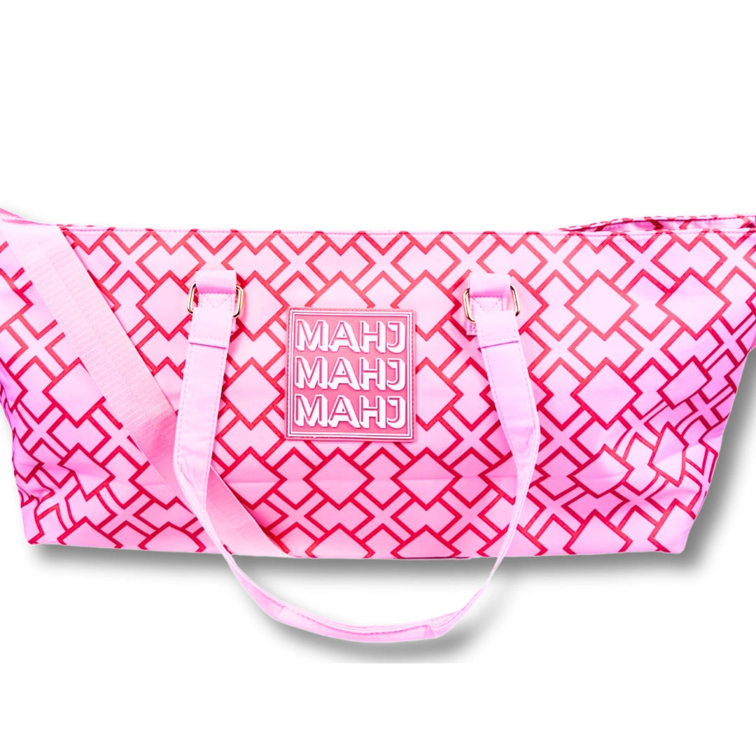 My Fair Mahjong -  Pink Geometric Mahjong Tote Bag | Wide with Zipper Closure