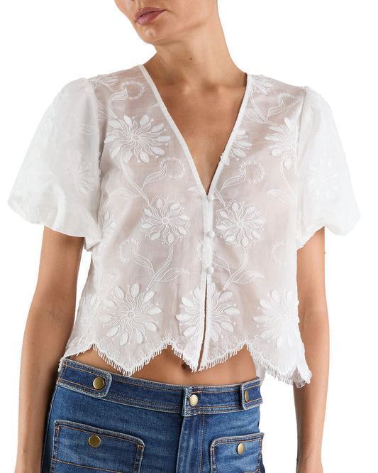 Ramy Brook - Women - White Chrissie Embroidered  Organza Short Sleeve Top