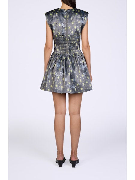 PRINTED DOUBLE SATIN CORSET MINI DRESS, Black SAND / UK 34/ US 2