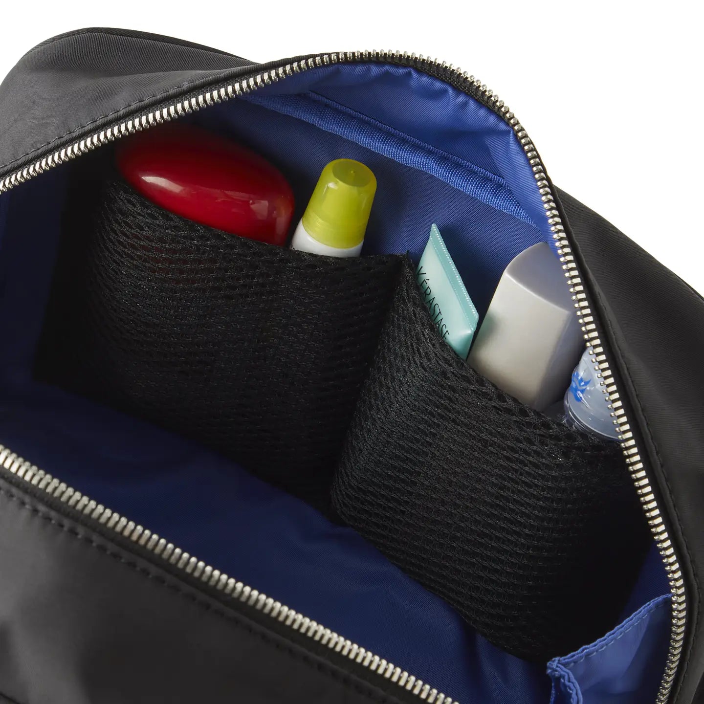 KUSSHI Unisex Dopp Kit Satin Black Fabric with Cool Blue Interior
