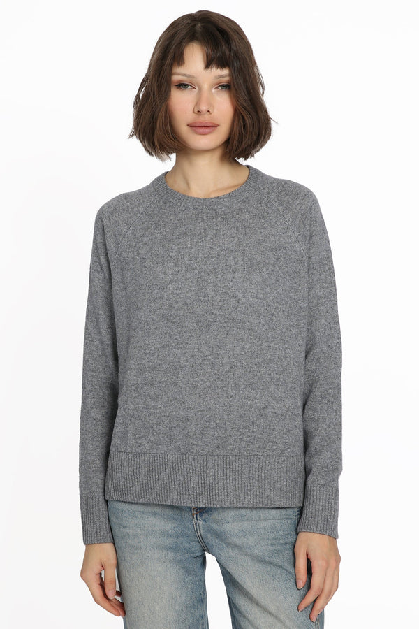 Minnie Rose - Women - Grey Shadow Cashmere Raglan Pullover with Fashioning
