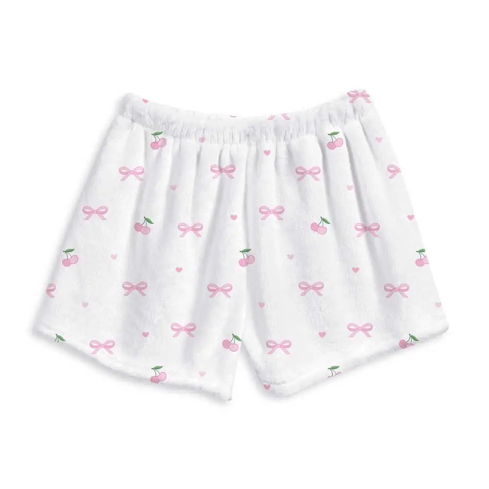 Top Trenz  - White Bow and Tell Fuzzy Lounge Short