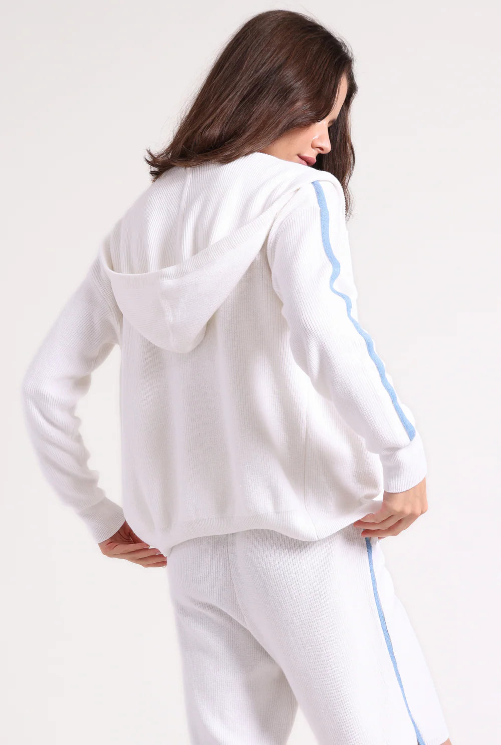 Minnie Rose - Women - White Cotton Cashmere Baby Shaker Hoodie With Tipping