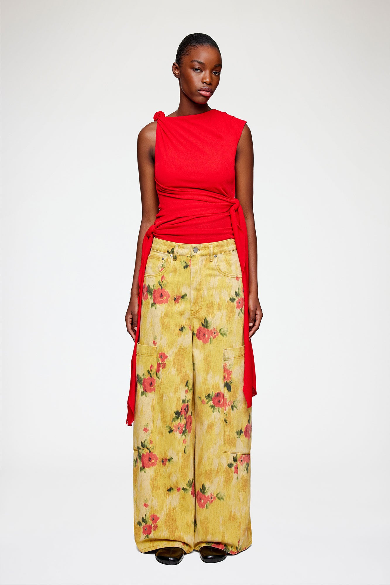 GANNI - Women - Vibrant Yellow Print Baggy Cargo Jeans