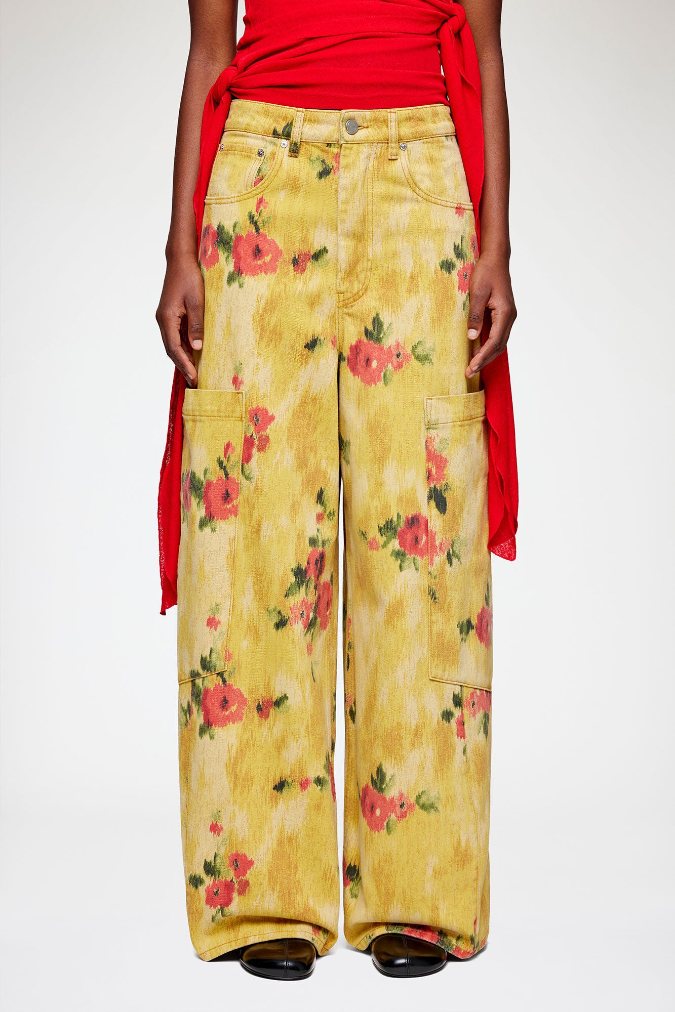 GANNI - Women - Vibrant Yellow Print Baggy Cargo Jeans