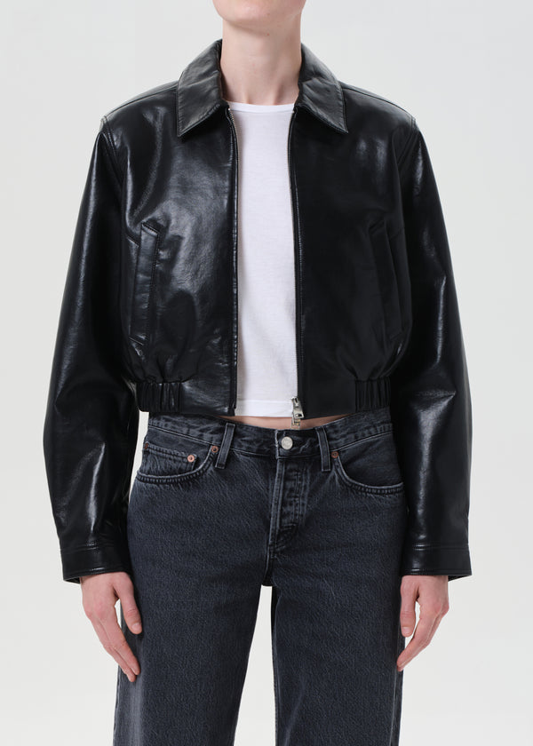 AGOLDE - Women - Black Essie Recycled Leather Cropped Jacket
