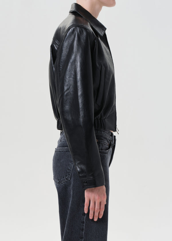 AGOLDE - Women - Black Essie Recycled Leather Cropped Jacket