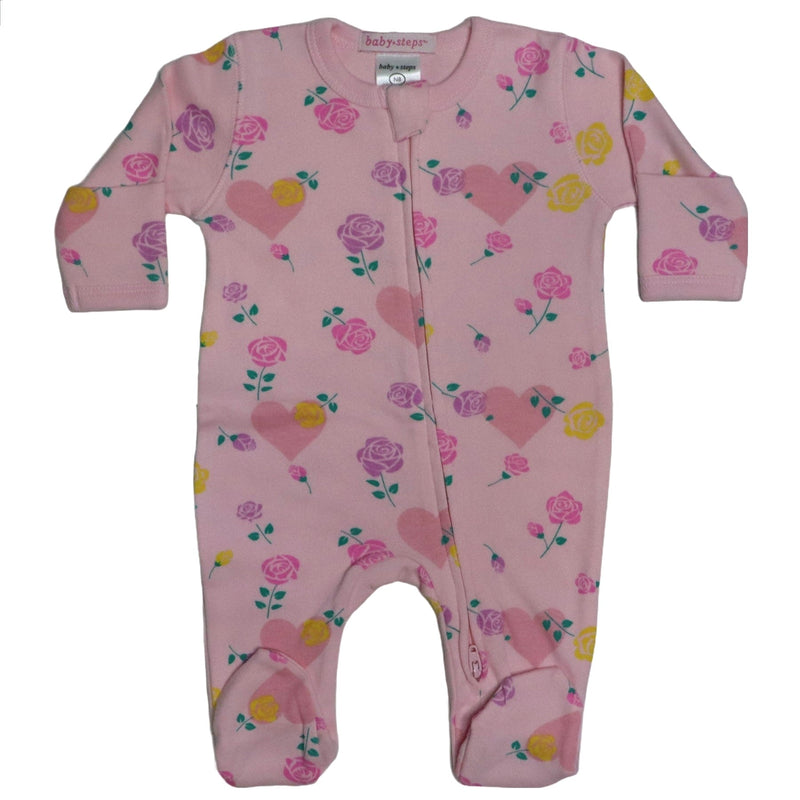 Baby Steps - Baby - Roses and Hearts Baby Zipper Footie