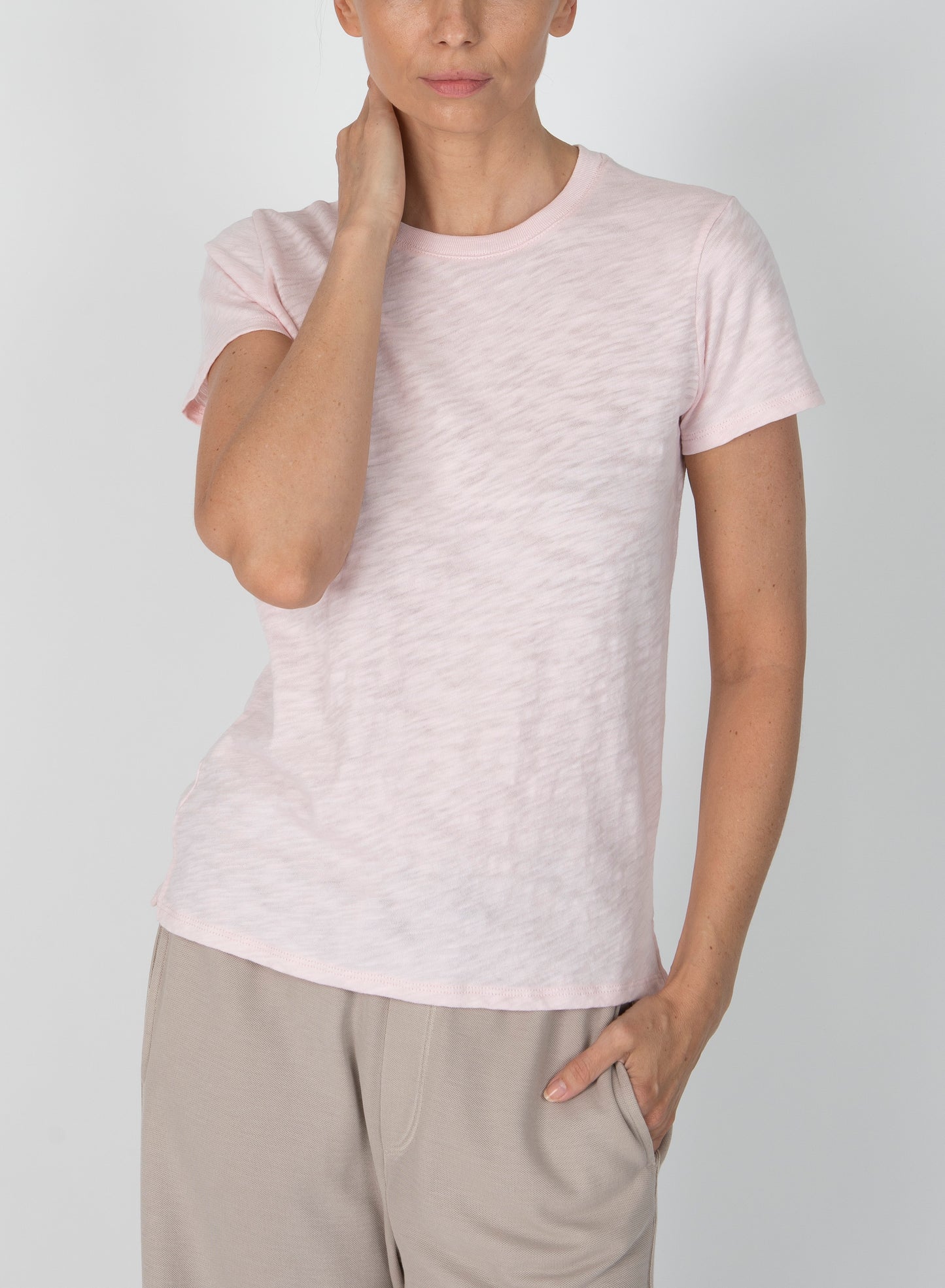 ATM Collection - Women - Pink Camellia Slub Jersey Schoolboy Short Sleeve Crew Neck Tee