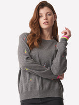 Brodie Cashmere - Women - Mid Grey/Embroidered Neon Lightning Bolt Mini Sweat