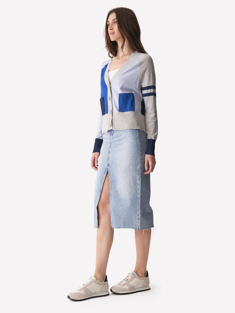 Brodie Cashmere - Women - Frost Blue/Chromium Valerie Varsity Cardi