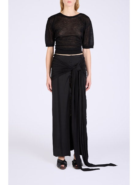 GANNI - Women - Black Shiny Jersey Long Sarong Skirt