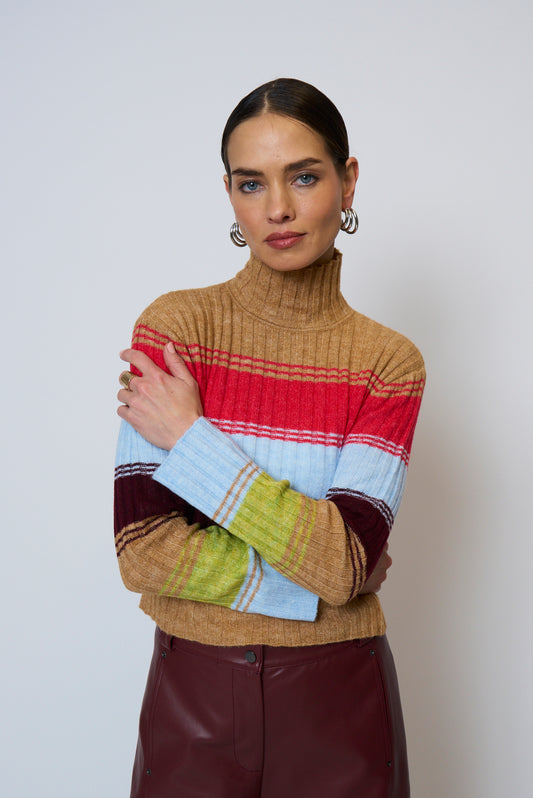Central Park West - Women - Multi Marley Ribbed Gradient Stripe Turtleneck
