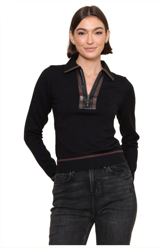 Central Park West - Women - Black Naomi Vegan Zip Combo Sweater
