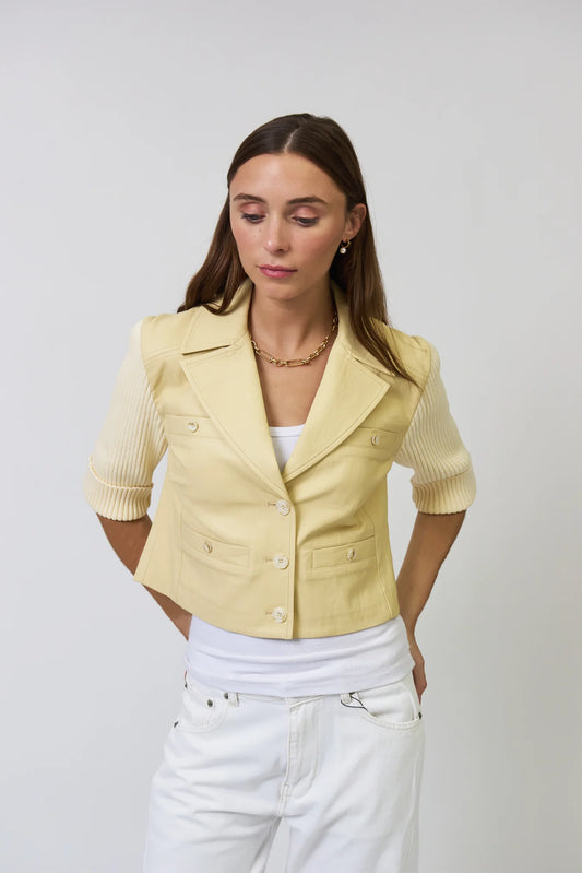 Central Park West NY - Women - Yellow Ophelia Cropped Vegan Sweater Jacket